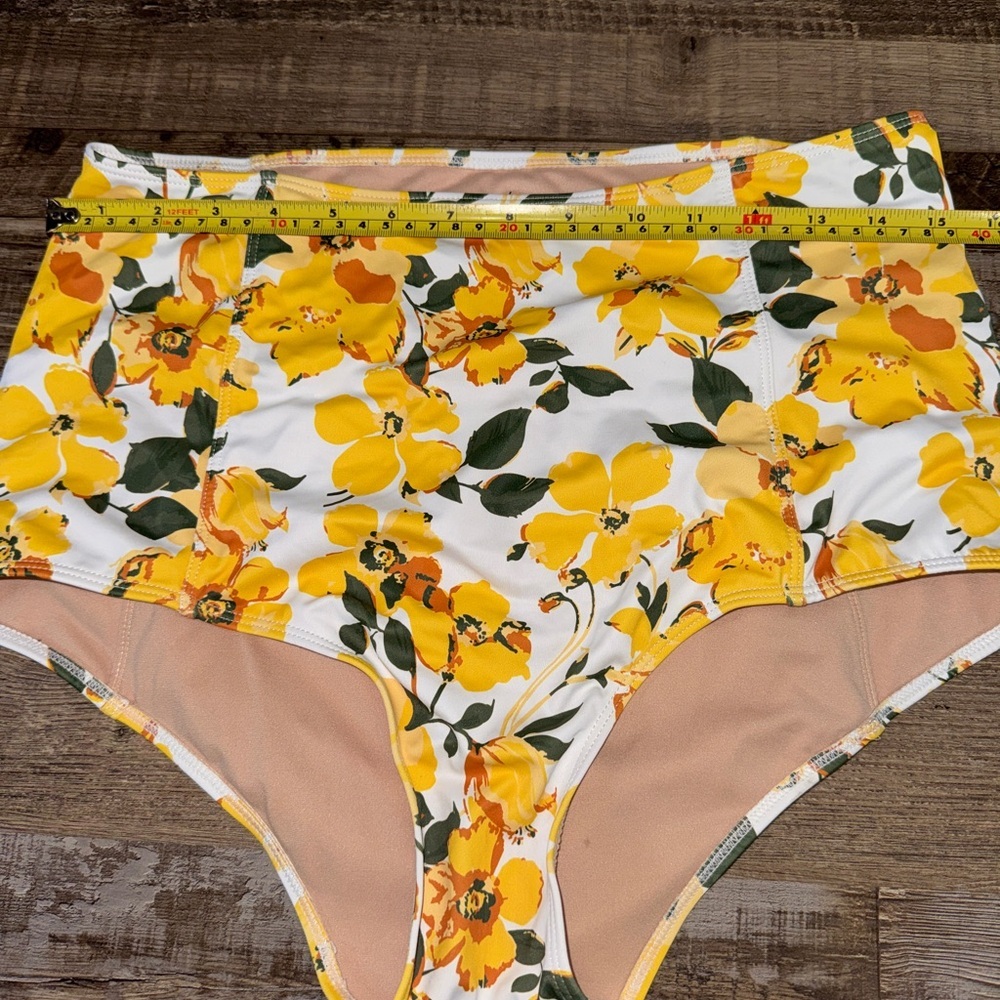 Kortni Jeane Yellow Floral High Waisted Swim Bottoms Large - Picture 4 of 4
